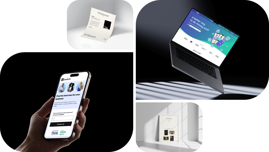 Dynamic mockup of recent work, including desktop and mobile